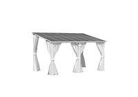 Aecojoy 14' x 8'Wall Mounted Hardtop Gazebo Lean to Metal Pergola with Curtains Netting Patio