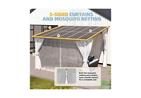 Aecojoy 12' x 10'Wall Mounted Hardtop Gazebo Lean to Metal Pergola with Curtains Netting Patio