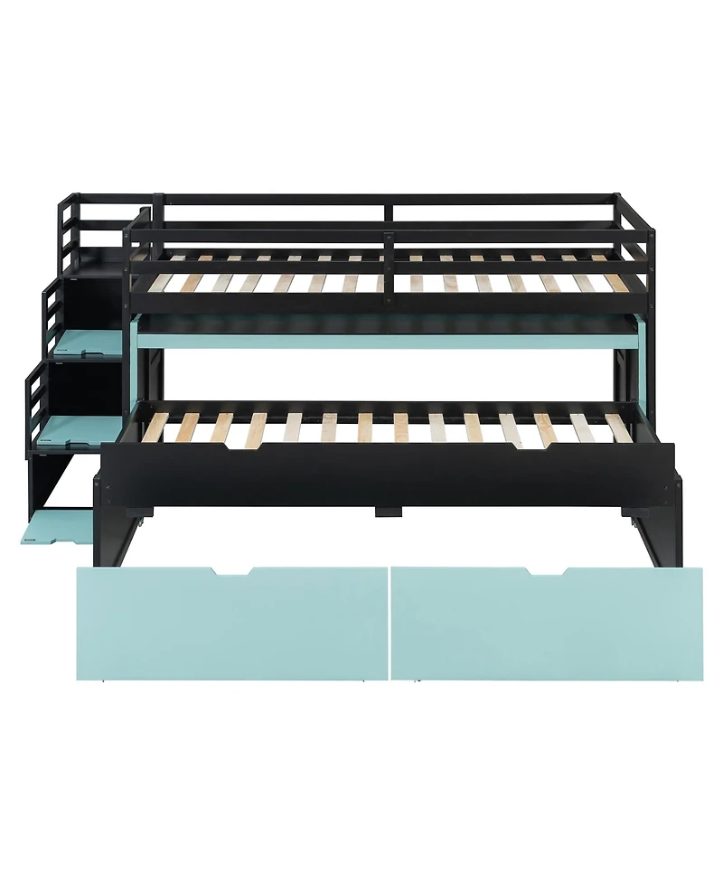 Clihome Twin Xl Loft Bed with Pull-Out Desk and Trundle, Multi-Functional Bunk 2 Storage Drawers Steps