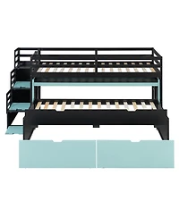 Clihome Twin Xl Loft Bed with Pull-Out Desk and Trundle, Multi-Functional Bunk 2 Storage Drawers Steps