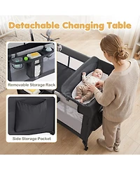 Costway Baby Bassinet Bedside Crib with Changing Table Mattress Detachable Canopy Basket