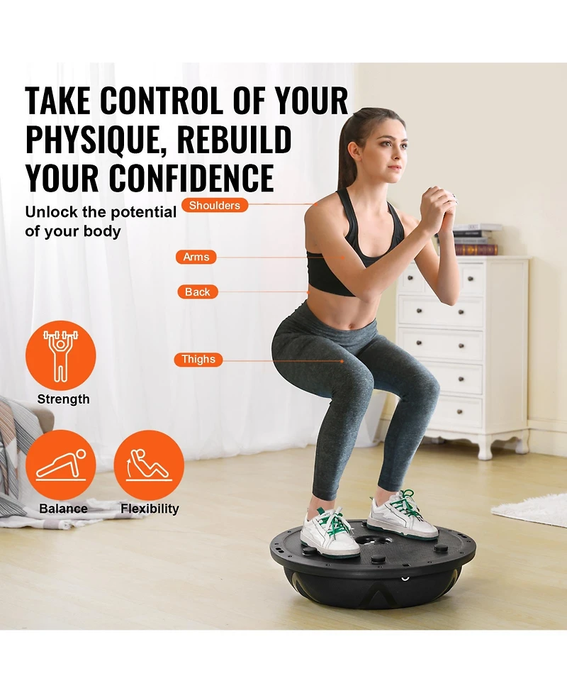 Vevor 23" Half Exercise Ball Trainer Yoga Balance Stability Ball Resistance Band