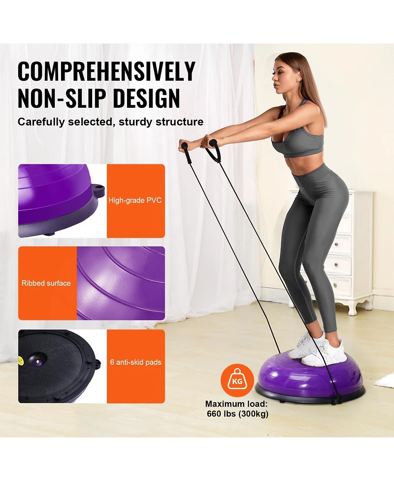Vevor 23" Half Exercise Ball Trainer Yoga Balance Stability Ball Resistance Band