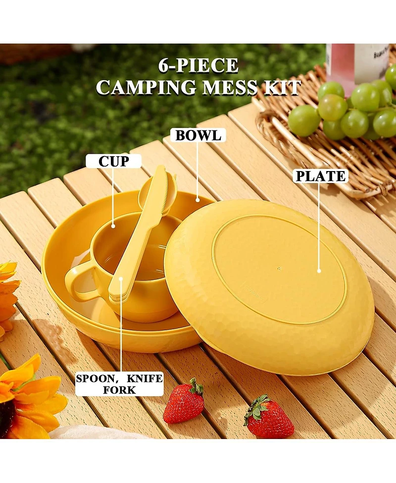 Piscifun Plastic Camping Mess Kit With Plate Bowl Cup Spoon Knife Carry Bag For Outdoor Travel Picnic
