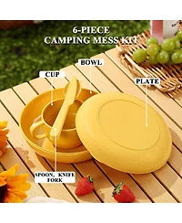 Piscifun Plastic Camping Mess Kit With Plate Bowl Cup Spoon Knife Carry Bag For Outdoor Travel Picnic