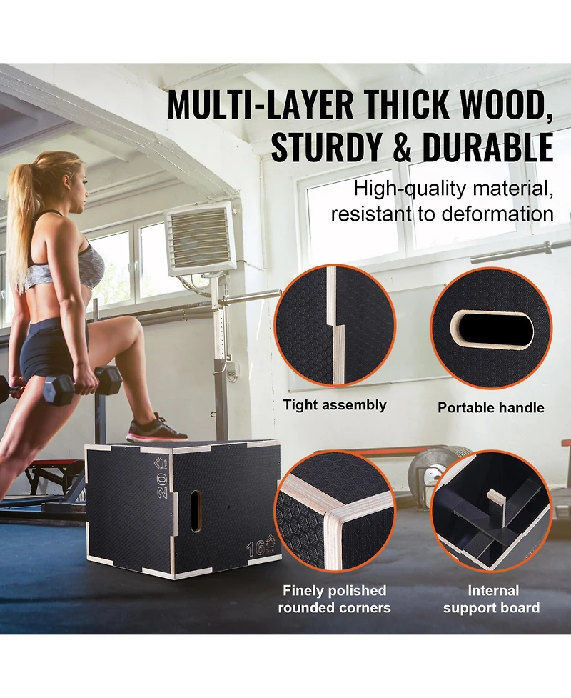 Vevor // Inch 3 in 1 Plyometric Jump Box Fitness Exercise Plyo Box Wooden