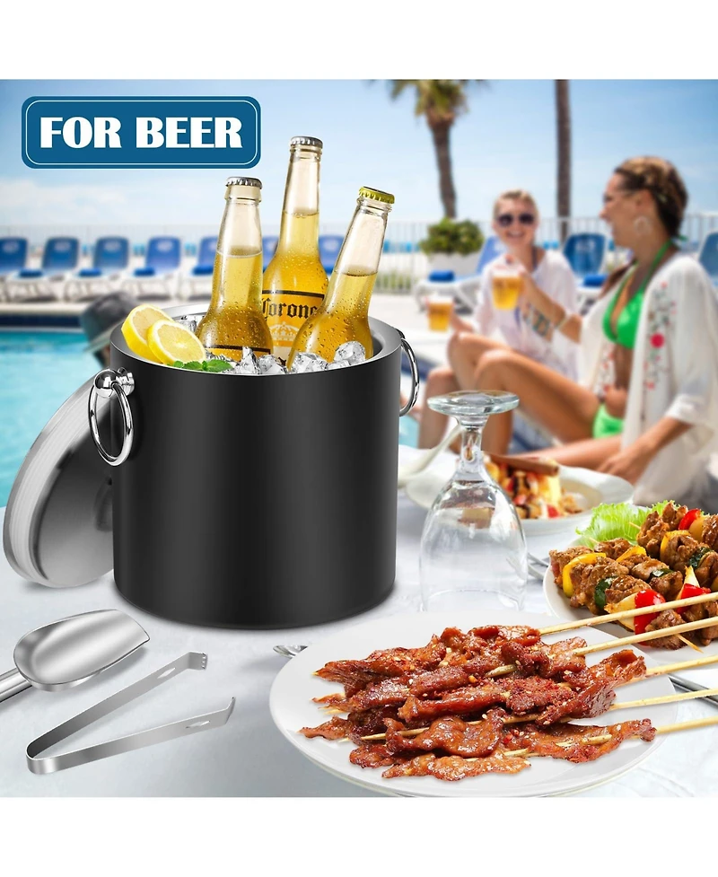 Piscifun Stainless Steel Insulated Ice Bucket with Lid and Tongs for Parties Bars