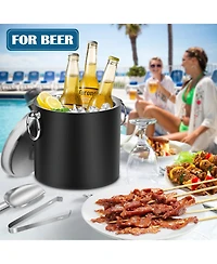 Piscifun Stainless Steel Insulated Ice Bucket with Lid and Tongs for Parties Bars