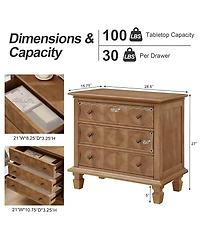 Streamdale Furniture Farmhouse Nightstand with Charging Station and 3 Drawers