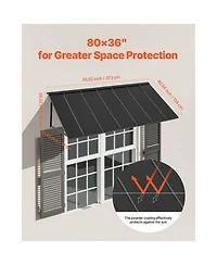 Vevor Window Awning Door Canopy 80x36 in Outdoor Steel Front Door Awnings Anti-Rust