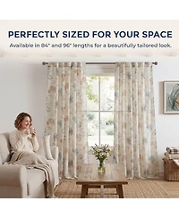 Hlc.me Spring Bloom Linen Floral Print Patterned Curtains - Back Tab Pocket Window Flower Curtains Panels for Bedroom and Living Room