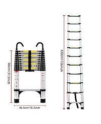 Streamdale Furniture 10.5feet Retractable Aluminum Folding Ladder with Hook, 330lb Capacity