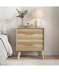 Streamdale Furniture Double Drawer Medieval Modern Bedside Storage Cabinet with Metal Handles