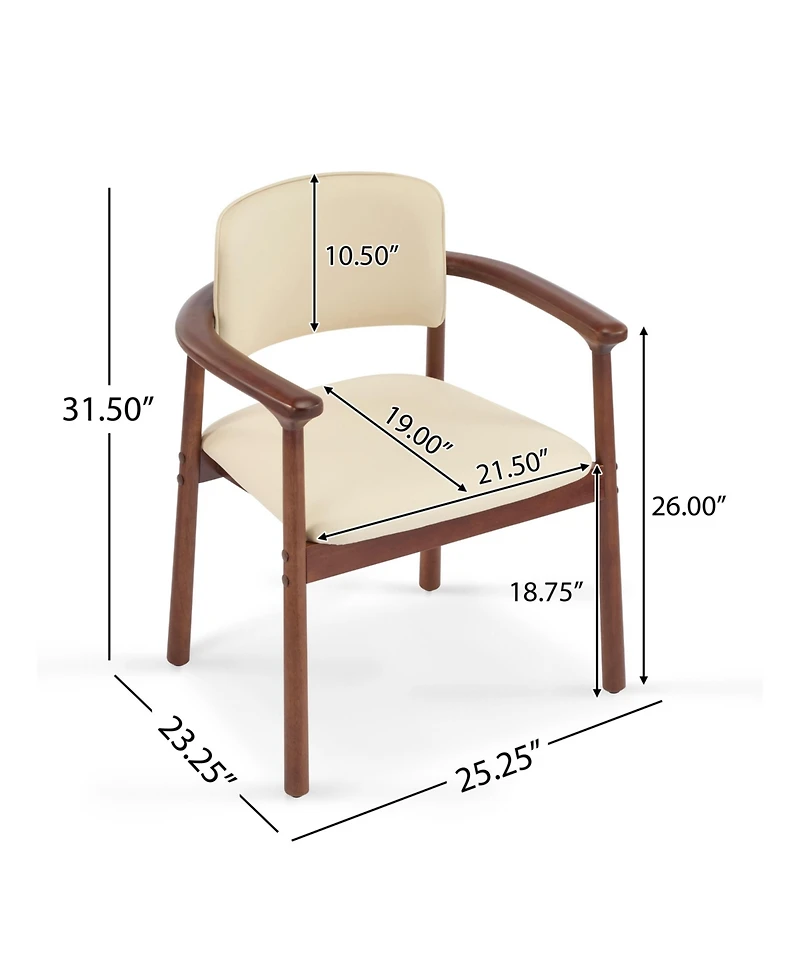 Flynama Set of 2 Pu Foam Dining Chairs, Dark Walnut Rubber Wood Frame 300lbs Weight Capacity