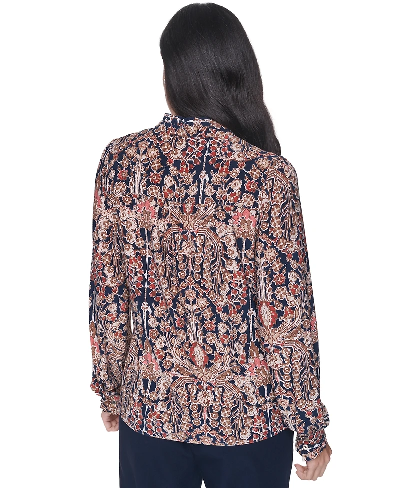 Tommy Hilfiger Women's Long Sleeve Mock Neck Button Front Blouse
