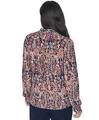 Tommy Hilfiger Women's Long Sleeve Mock Neck Button Front Blouse