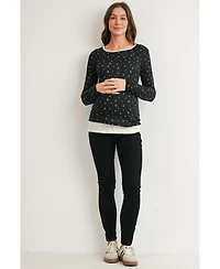Hello Miz Maternity Floral-Print Scoop Neck Fitted Long-Sleeve Top