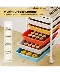 Mecale 6-Drawer Rolling Storage Cart with Wooden Tabletop
