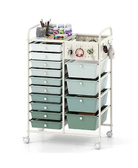 Mecale 14-Drawer Rolling Cart with Metal Top and Pegboard