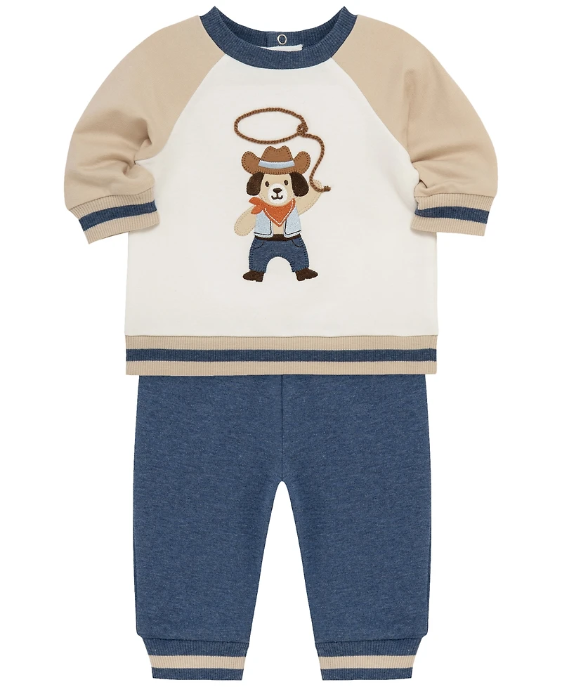 Little Me Baby Boys' Western Pup Active Crewneck Sweatshirt and Pants, 2-Piece Set