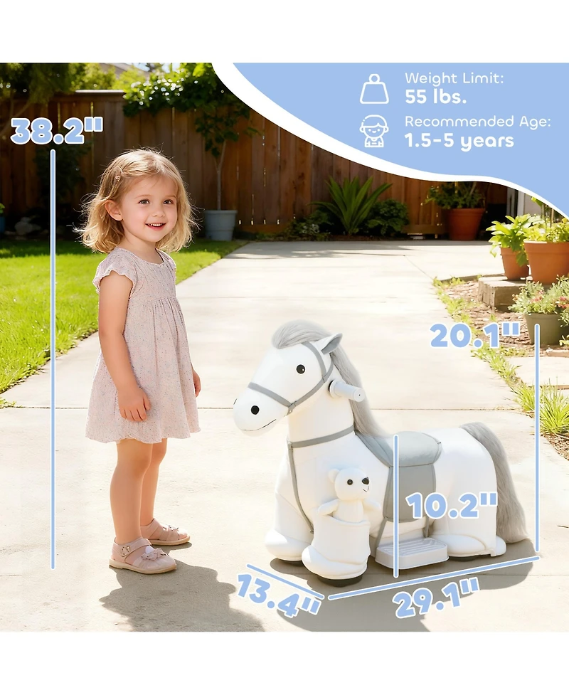 Qaba 6V Battery-Powered Ride-On Horse with Music, 55 Lbs. Capacity, Ages 1.5+