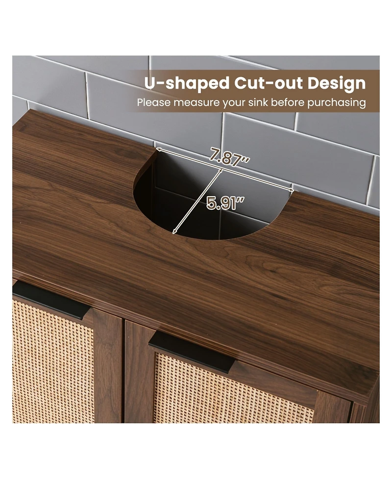 Volenca 23.5 x 12 24 Bathroom Vanity Cabinet with Rattan Doors, U-Shaped Cut-Out and Shelf
