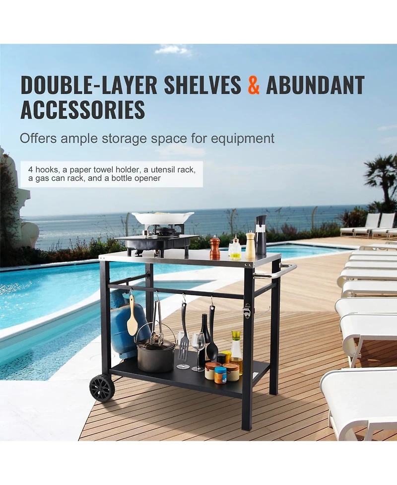 Vevor Outdoor Grill Dining Cart Double-Shelf Bbq Movable Food Prep Trolley Patio