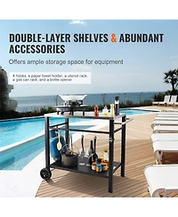 Vevor Outdoor Grill Dining Cart Double-Shelf Bbq Movable Food Prep Trolley Patio
