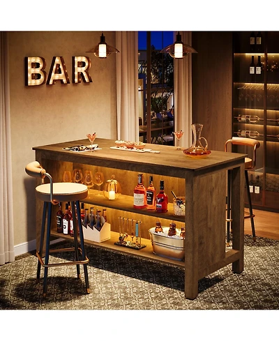 Tribesigns 59-Inch Home Bar Table Unit, 3-Tier Counter Height Pub with Storage Shelves, Cabinet