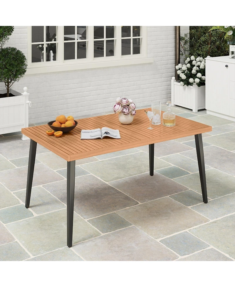 Mecale 63-Inch Acacia Outdoor Dining Table with Metal Legs and Umbrella Hole