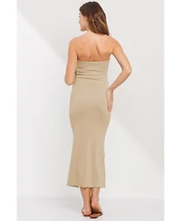 Hello Miz Maternity Strapless Ribbed Bodycon Midi Dress