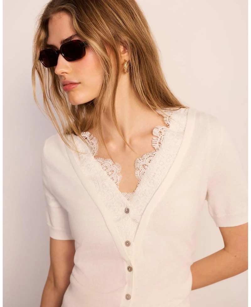 Mint Velvet Women's Cotton Lace Trim Top