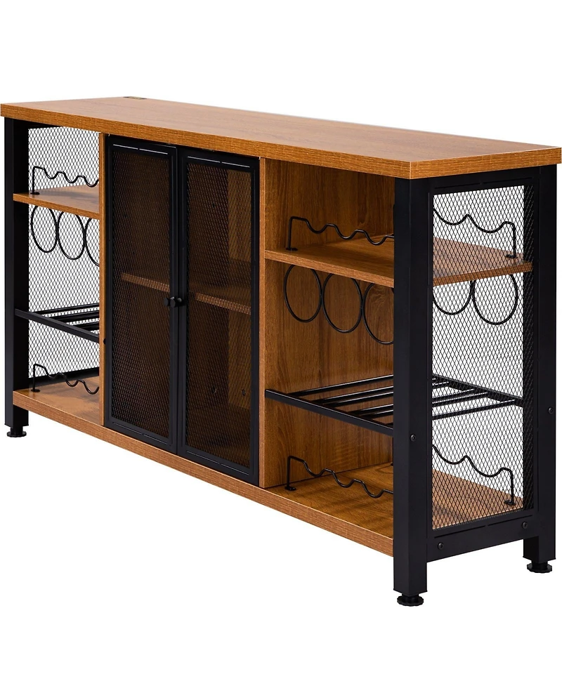 Slickblue Farmhouse Wine Bar Cabinet with Bottle Rack, Glass Storage Holders for Dining and Living Room