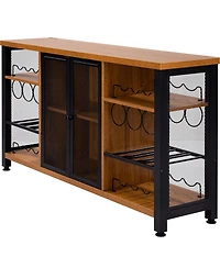 Slickblue Farmhouse Wine Bar Cabinet with Bottle Rack, Glass Storage Holders for Dining and Living Room