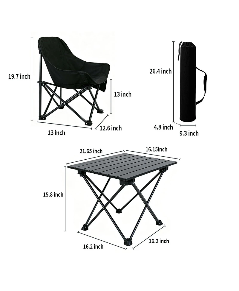 Piscifun Folding Camping Chair Table Set 600D Oxford Fabric Portable Carry Bag Outdoor Patio Beach Fishing