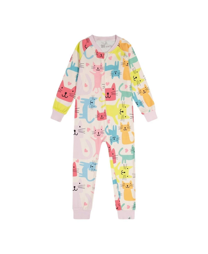 Deux par Deux Little Girls 6-12 Cotton One Piece Pajamas Cat Print