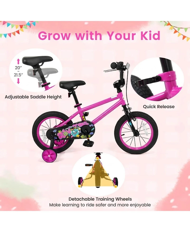 Hongge 14-Inch Kids Bike with Training Wheels and Dual Braking System, Ages 3-5
