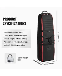 Hongge Padded Golf Travel Bag 1000D Nylon Soft-Sided Club Cover Case with Wheels for Air Travel