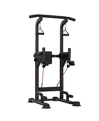 Hongge Free Standing Power Tower Dip Station with 12-Level Height and Butterfly Arm Rated to 330 lbs