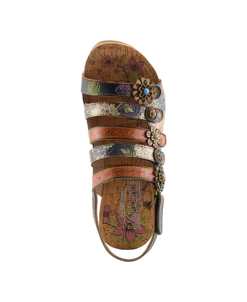 L'Artiste Women s Buckleitup Floral Wedge with Supportive Cushioned Comfort