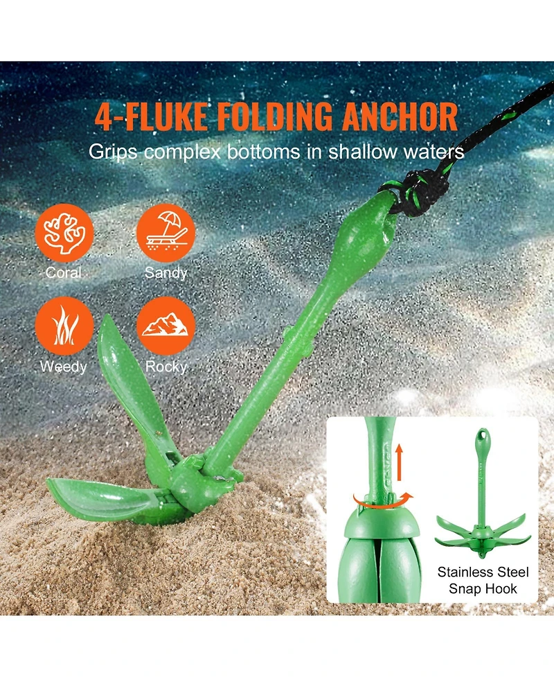Hongge 3.5 lb Folding 4-Fluke Kayak Anchor Kit for Paddle Boards