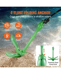 Hongge 3.5 lb Folding 4-Fluke Kayak Anchor Kit for Paddle Boards
