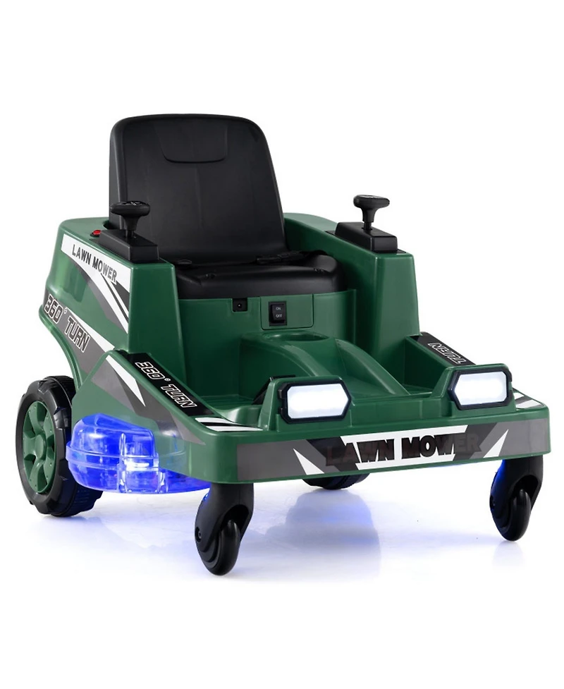 Hongge 12V Ride-On Mower with Spinning Blades and Led Lights, 77 lbs., Ages 3–8