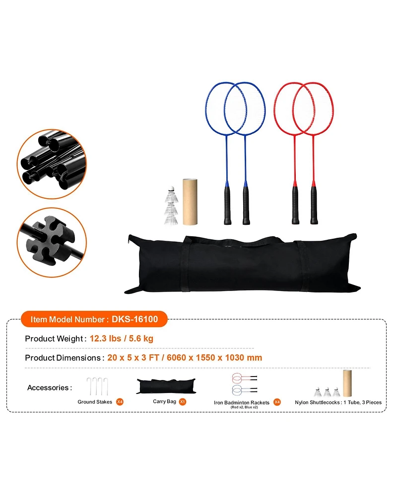 Hongge 20 ft Adjustable Multi-Sport Net Set for Badminton Pickleball and Tennis with Rackets and Shuttlecocks