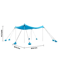 Hongge Pop Up Beach Canopy 10 x 10 feet Upf 50 Plus Stretch Shelter with 8 Sandbags Poles and Sand Shovels