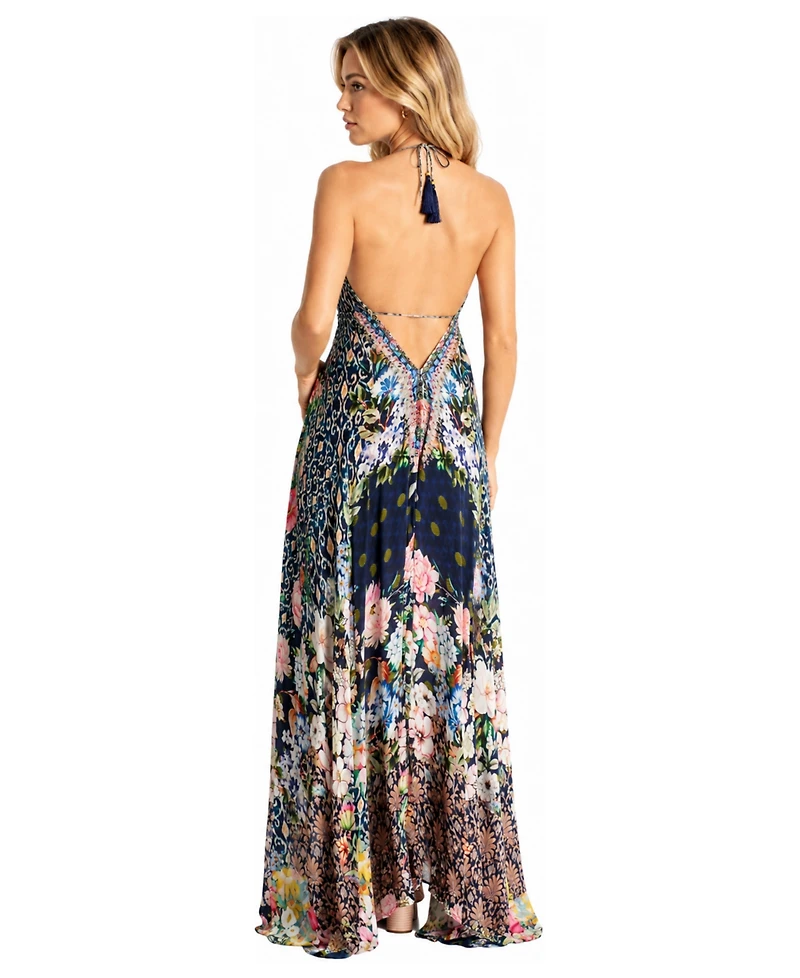 La Moda Clothing Women's Open Back Halter High-Low Maxi Dress