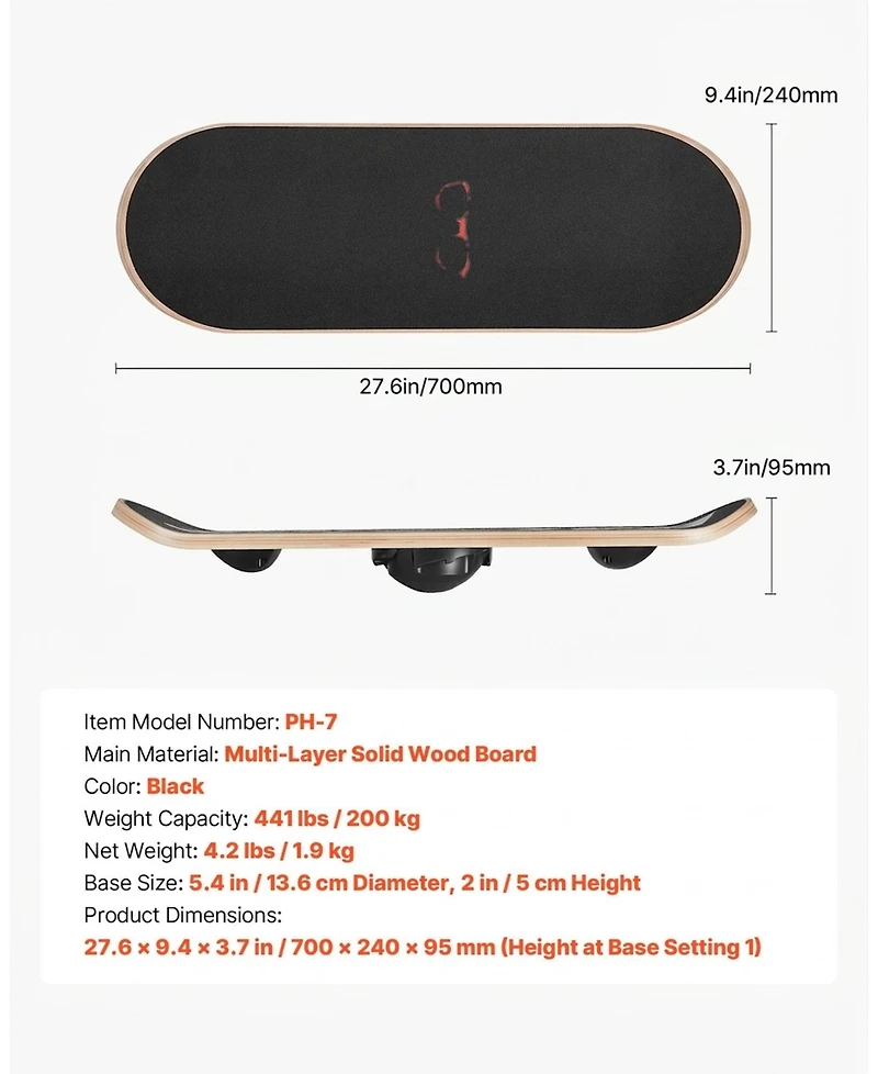 Hongge Adjustable Wobble Balance Board 28 in Wooden Trainer with 3-Level Base for Core Workouts and Standing Desks