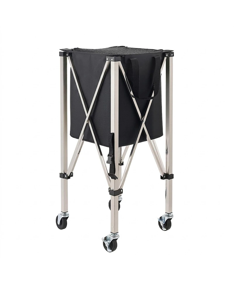 Hongge Stainless Steel Tennis Ball Hopper Cart Holding 200 Balls with Locking Swivel Wheels and Storage Bag