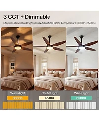 Tribesigns 56 Inch Ceiling Fans with Lights and Remote Control, 5 Blades Low Profile Ceiling Fan with Led Dimmable, Dc Motor and 3CCT, 6 Speeds