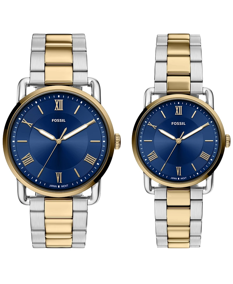 Fossil Unisex Copeland Quartz Two-Tone Stainless Steel Watch Set 42mm and 34mm